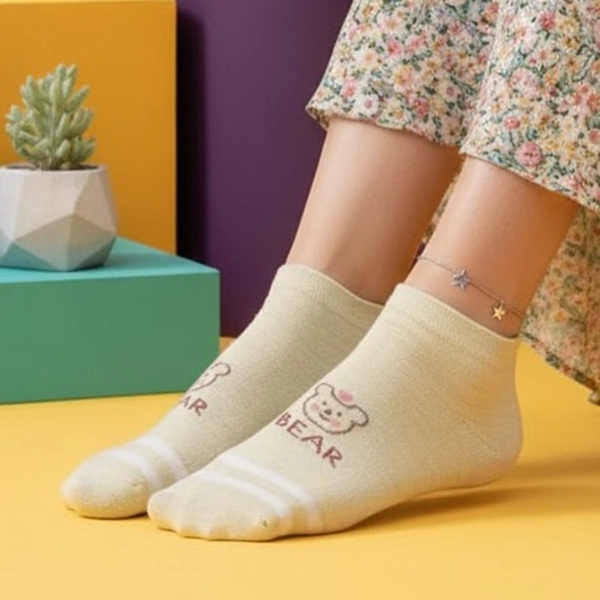 جوراب نیم ساق پنبه ای طرحدار خرسی 7003 روما